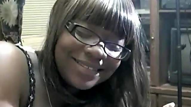 Chubby ebony with glasses sucking cock for jizz