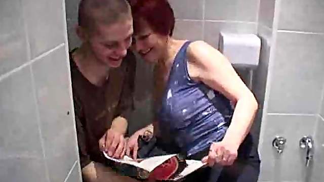 Mature redhead nailed in her bathroom