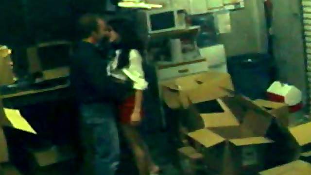 Babe banged on a pile of boxes in security cam clip