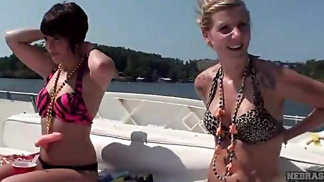 Topless small tits chicks on house boat