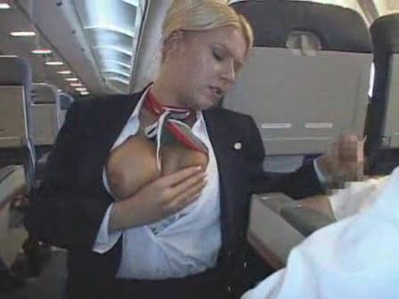 Stewardess Handjob - Stewardess makes his cock feel good - Alpha Porno