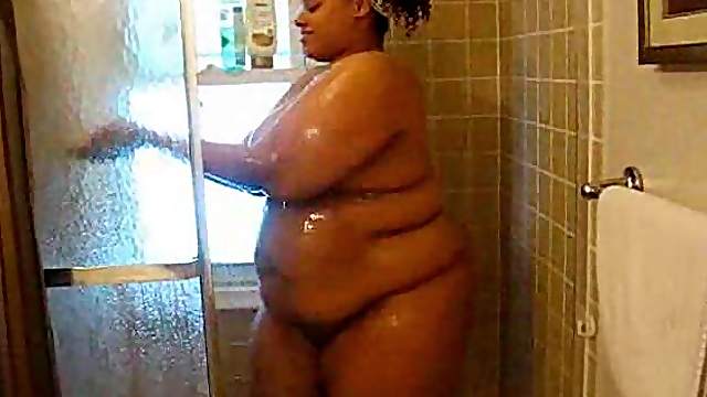 Black BBW wet and sexy in the shower
