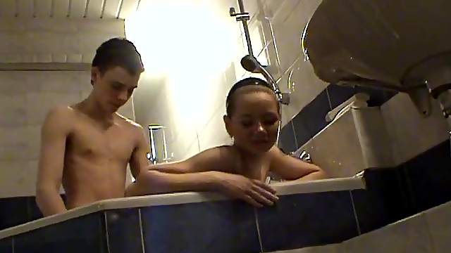 Doggystyle teen sex in the bathtub with a cutie