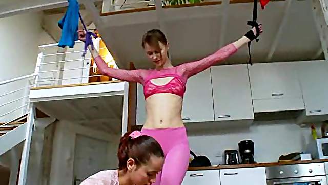 Petite lesbian friends playing home