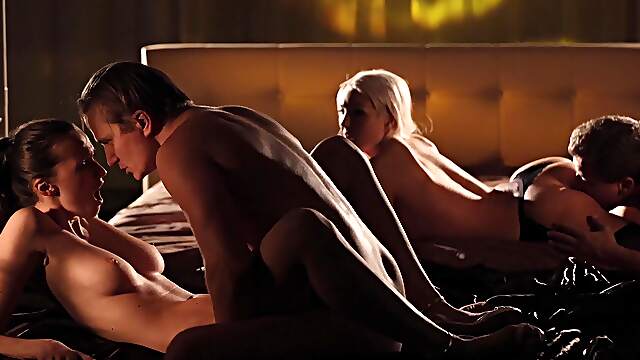 Dashing girls swap lovers in charming foursome in the middle of the night