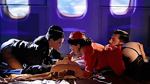 Stewardess Subil Arch and Anna De Ville in hot threesome