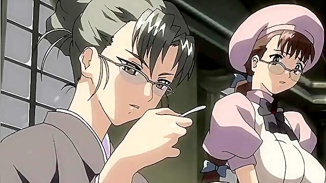 Geeky Geisha with big boobs rubs one out al fresco in a steamy animated scene