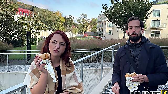 Redhead amateur Norah Juliette gets picked up and fucked in pov style