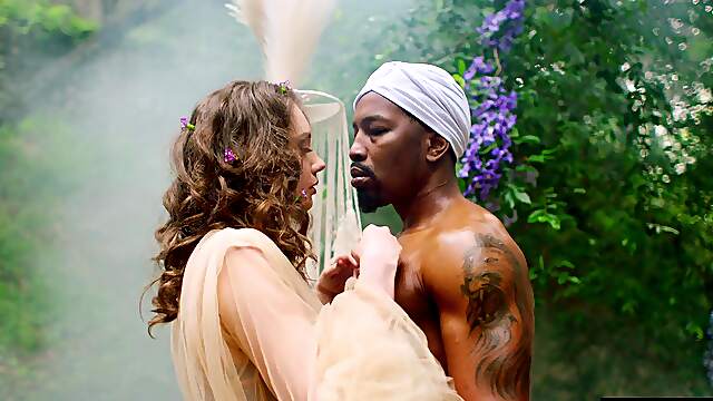 Isiah's massive BBC thrusting into Elena's tight trimmed pussy in a wild interracial romp