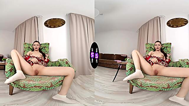 Asian babe Kwini Kim teases in VR with solo session on a chair