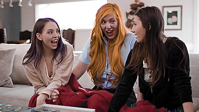 Lauren Phillips, Lily Larimar & Maya Woulfe: Brunettes babes in a wild HD threesome